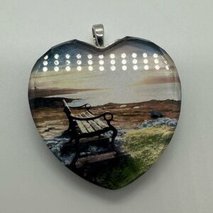 Glass beach scene message loved ones heart pendant